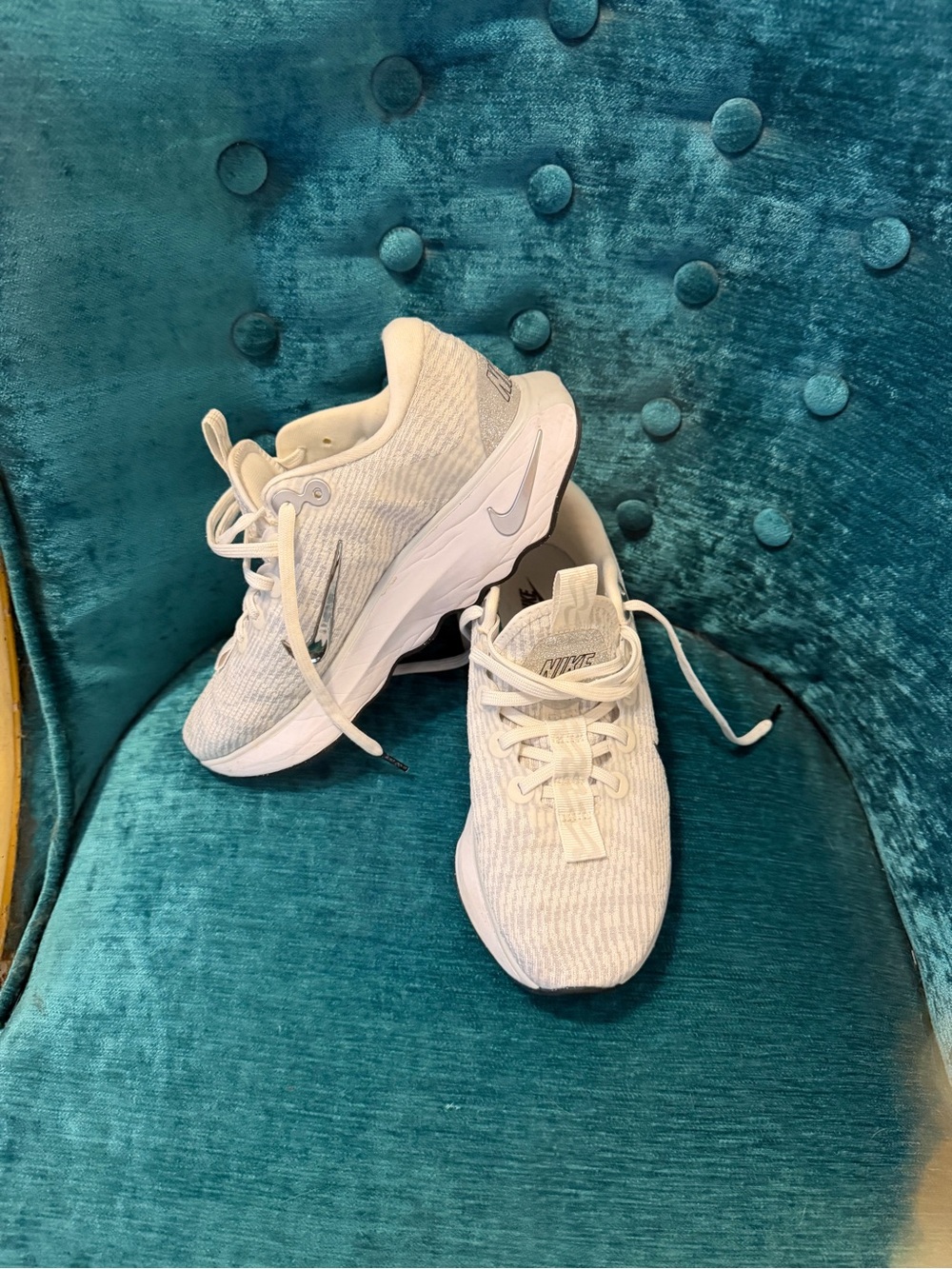 Nike White/Silver Swoosh womens Athletic Sneakers